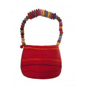 Fair Trade Hand Made Lovely Tactile Red Striped Felt Hand Bag / Shoulder Bag 
