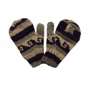 Fair Trade Handknitted Woollen Black & White Tibetan Design Fingerless Gloves with mitten cover