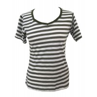 Fair Trade 100% Cotton Classic Stripey Green / White Ladies Fitted T Shirt