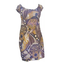 Soft Cotton Short Brown / Yellow Shelley Bold Patterned Summer Dress / Long Top - Fair Trade 