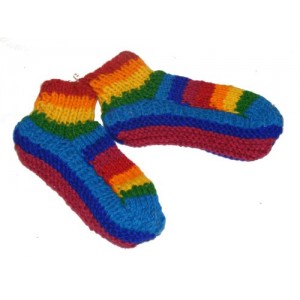 Handknit Fair Trade Wool Rainbow Fleece Lined Tibetan House Slippers