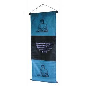 Blue Buddha Affirmation Wall Hanging / Banner 100% Cotton - Fair Trade